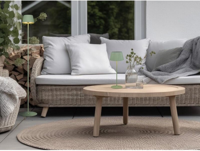 Meinewunschleuchte - set: Kleine Akku Stehlampe 123cm & Tischlampe 39cm für Outdoor kabellos Grün