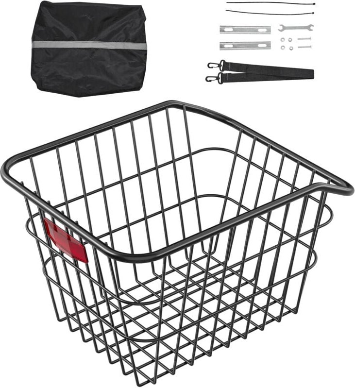 Mophorn Fahrradkorb für hinten 375x290x250mm, Metallkorb mit reflektierendem Rücklicht und Abdeckung, Gepäckträgerkorb f...