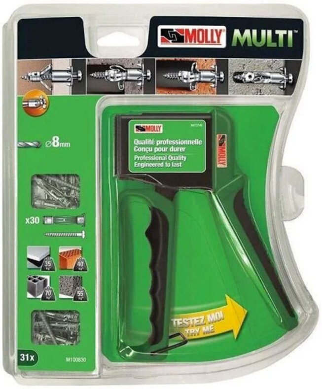Pack Dübelzange Molly in Valibox mit 30 Dübeln 4x37 - Molly