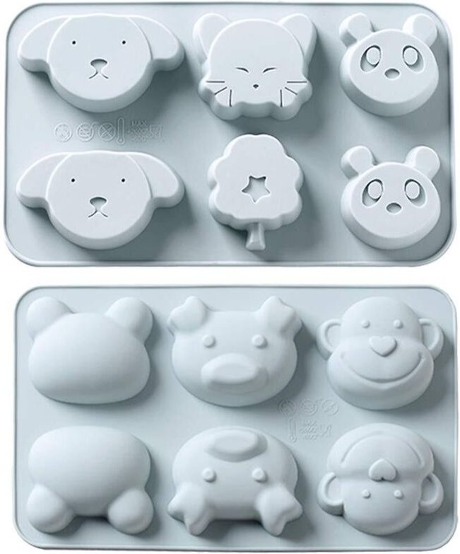 2-teilige Silikonformen, 6 Hohlformen Wald-Tierserie für Kuchen, Schokolade, Kekse, Eiswürfel, Pudding-Gelee – ideal für...