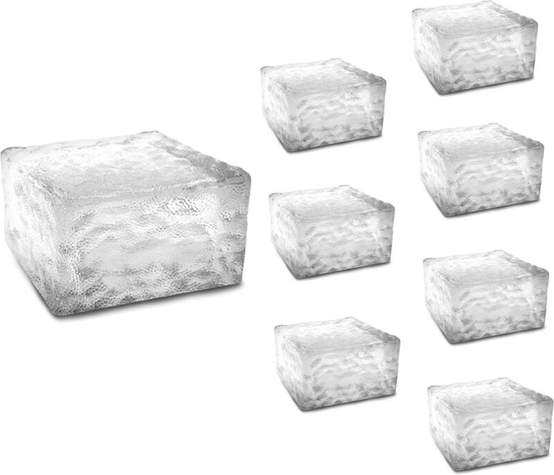 Set aus 8 Solar-Glaspflastersteinen 4 weiße leds Gartenbeleuchtung