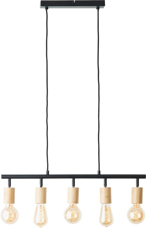 Lampe Tiffany Balkenpendel 5flg schwarz matt/natur Metall/Kunststoff braun 5x A60, E27, 28 w - Brilliant