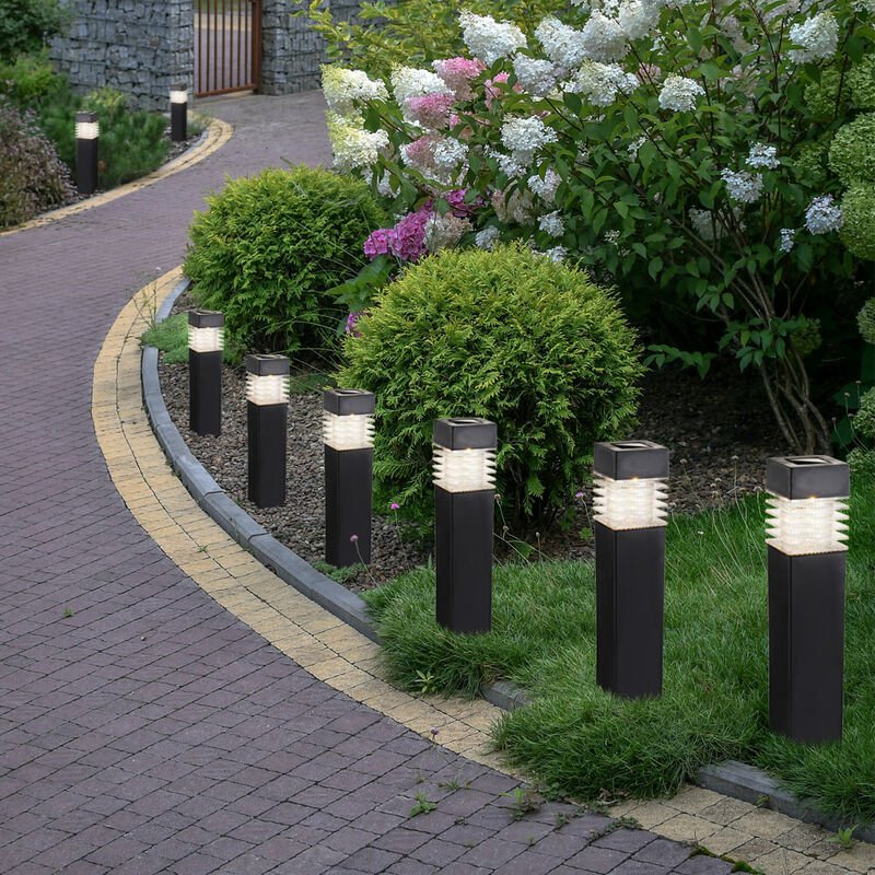 Steckleuchten Solarleuchten Stehlampen Außenleuchten Gartenlampen, IP44 Akku, grau satiniert, led 0,06 Watt warmweiß, Hx...