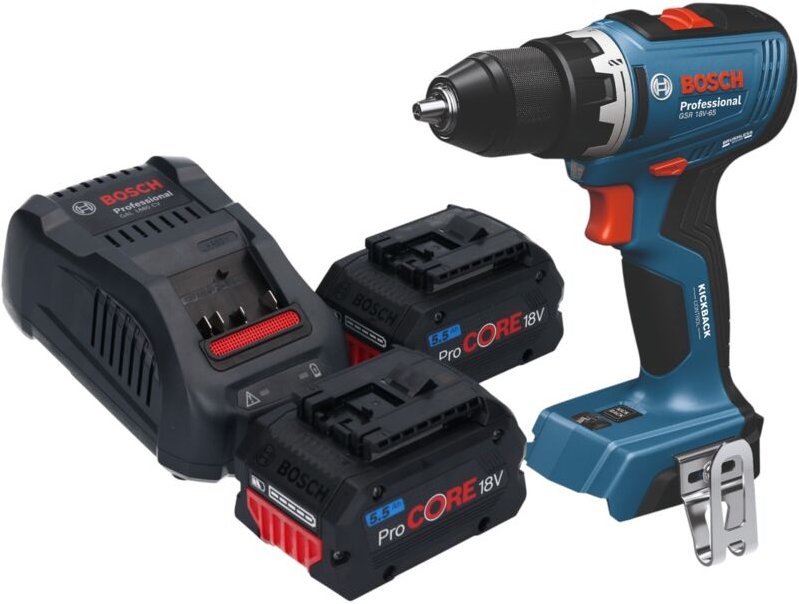 Bosch GSB 18V-65 Professional Akku Schlagbohrschrauber 18 V 65 Nm Brushless + 2x ProCORE Akku 5,5 Ah + Ladegerät
