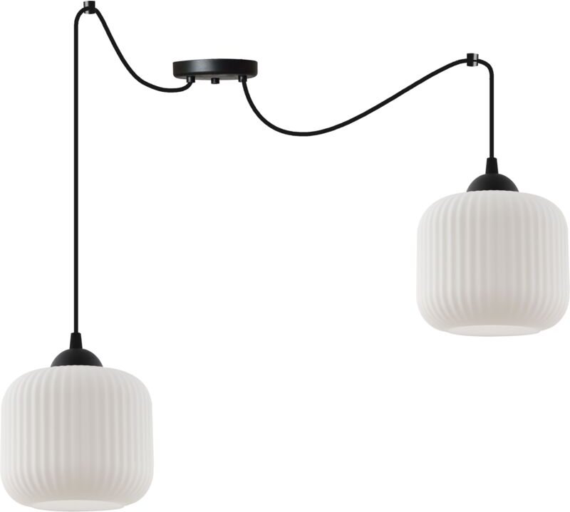 Thumbnail - Hängelampe Spider Riffle Schwarz 2 Flacher weißer Zylinder Lampenschirm E27