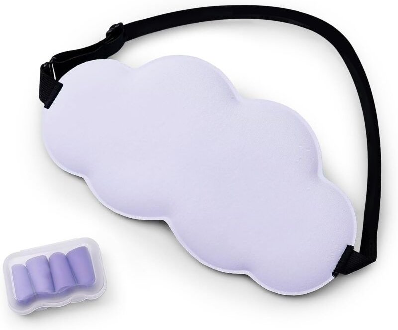 Weiche, wolkenförmige Schlafmaske, Verdunkelungsmaske für Seitenschläfer, verstellbares Gummiband (lila)