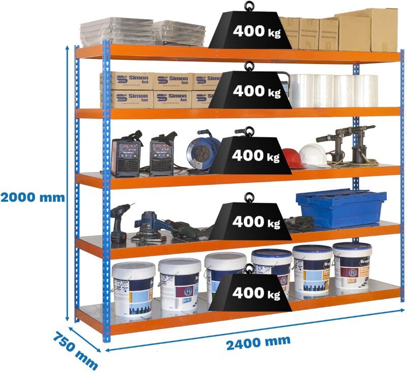 Simonrack Metallregal ohne Schrauben blau-orange verzinkt