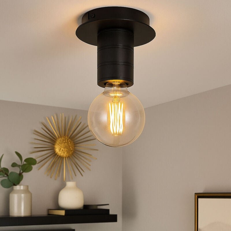 Deckenlampe Deckenleuchte 1 Flammig Wohnzimmerleuchte schwarz, Metall Alu, 1x E27 Fassung, DxH 15x11 cm