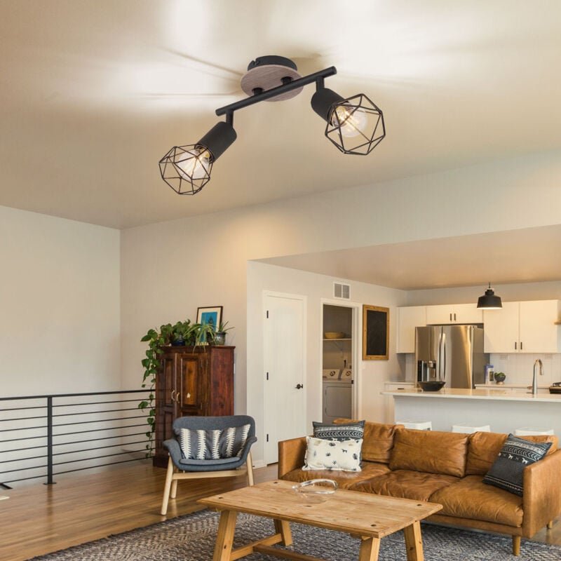 Deckenstrahler Deckenlampe schwarz Wohnzimmerleuchte Holz Spotleiste 2-flammig verstellbar, Metall matt, 2x E14, LxBxH 2...