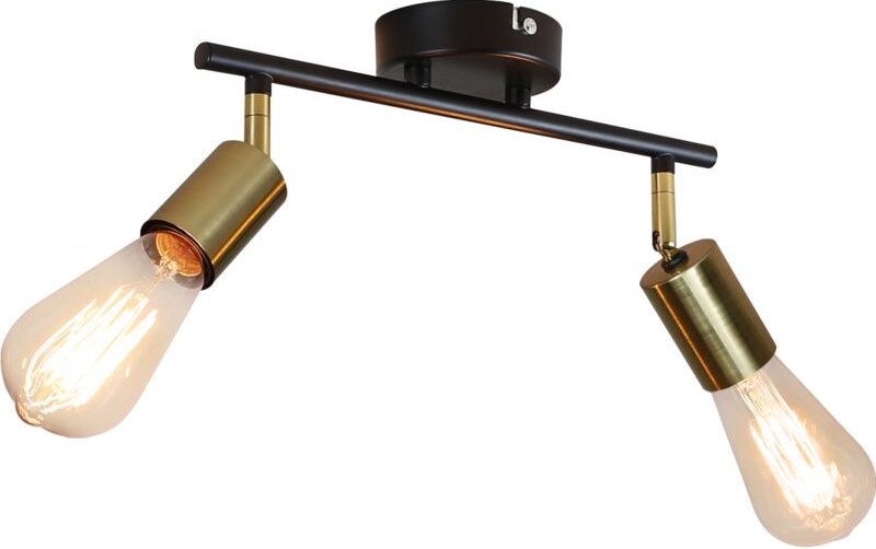 Deckenleuchte 2 Flammig Vintage Deckenstrahler i E27 Deckenlampe Schwarz-Gold Flurlampe Schwenkbar 360° Deckenspots Indu...