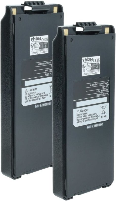 vhbw 2x Akku Ersatz für Icom BP-195, BP-196H, BP-196, BP-196R für Funkgerät, Walkie Talkie (1650 mAh, 9,6 V, NiMH) + Gür...