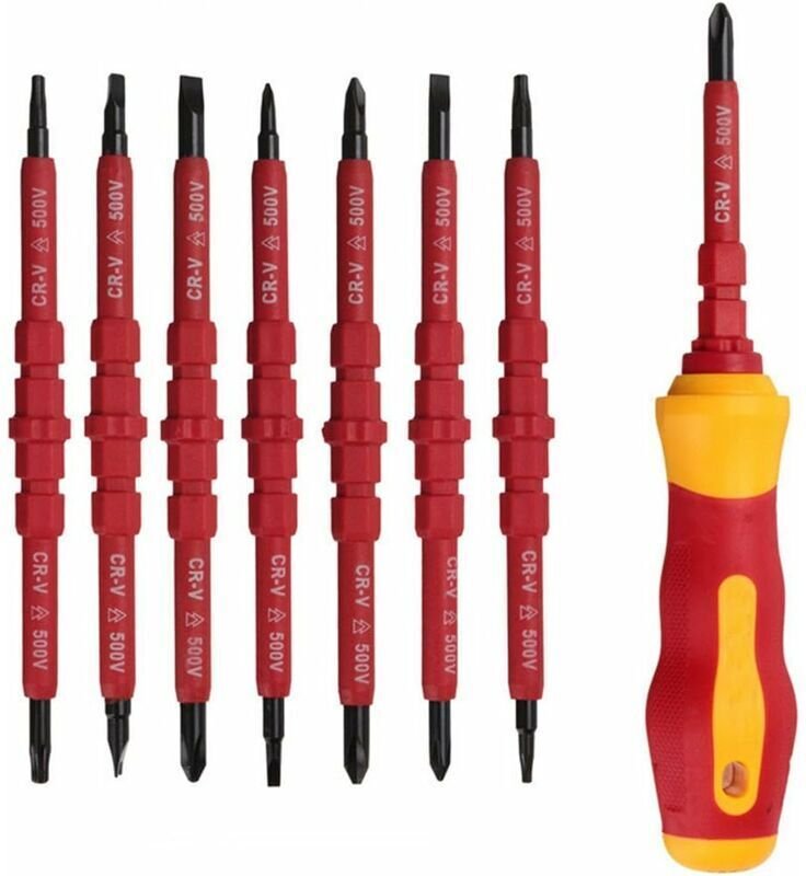 7-teiliges 500-V-Elektriker-Schraubendreher-Set mit Prüfschraubendreher, isoliertem Schraubendreher mit Griff, austausch...