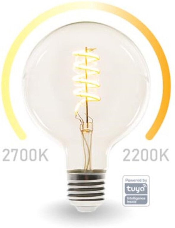 E27 LED WIFI, 6,5 Watt 555 Lumen, 2200-2700 Kelvin, Ø12,5cm, per App steuerbar