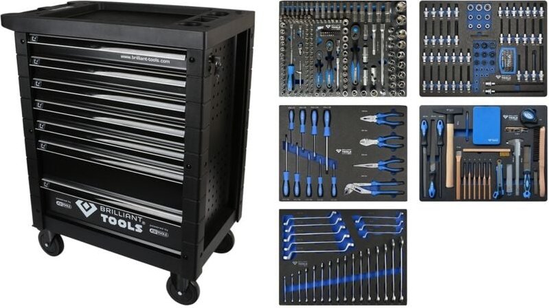 Brilliant Tools - Werkstattwagen mit 7 Schubladen und 347 Werkzeugen