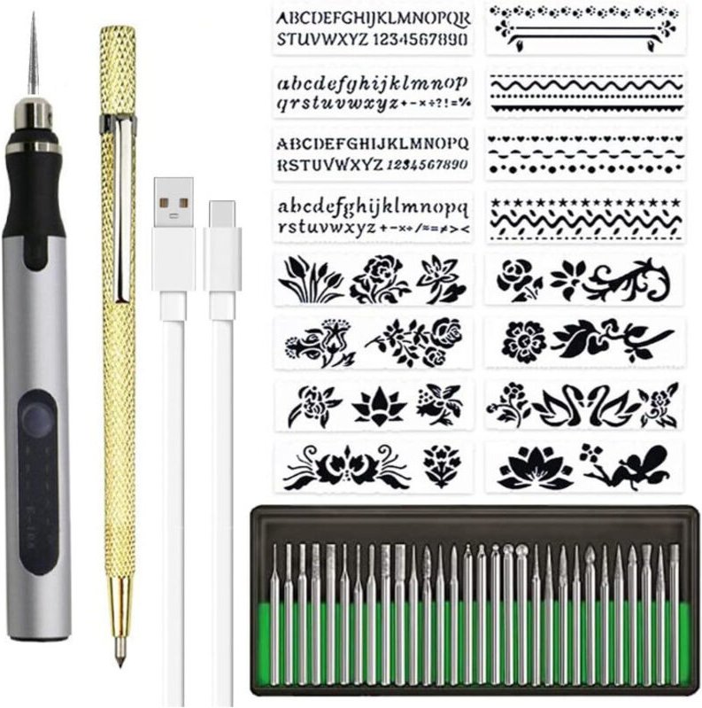 Kabelloses und wiederaufladbares DIY-Gravurset mit Mikrogravurstift für Metall, Glas und Kunststoff, inklusive 30 Spitze...