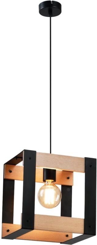 Pendelleuchte Holz Esstisch 1 Flammig - Hängelampe Schwarz Metall E27 Fassung Industrial Vintage Pendellampe Retro Esszi...