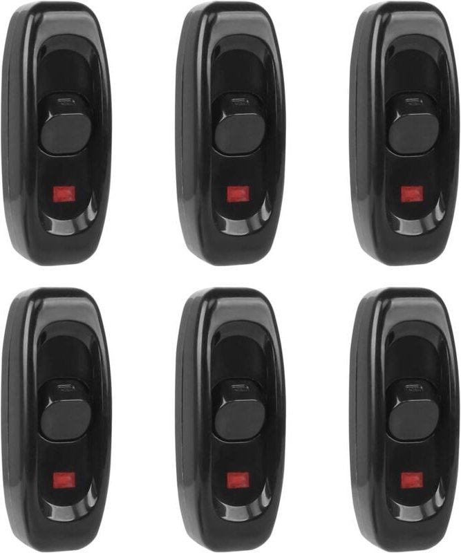 6 Stück Lampenschalter, Wippschalter 250 v 10 a Netzkabel Wippknopfschalter Zwischenschalter mit LED-Anzeige (schwarz)