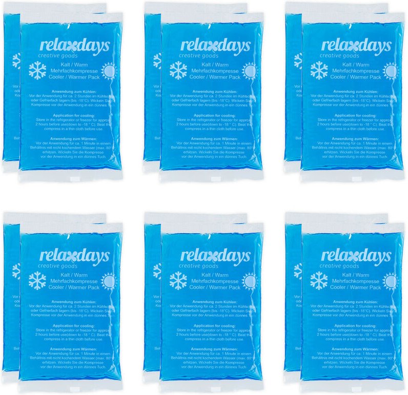 Thumbnail - Relaxdays - Kühlpads, 12er Set, Kalt-Warm-Kompressen, 9 x 15 cm, Kühlpacks Gel, wiederverwendbare Gelkühlkompressen, bla...