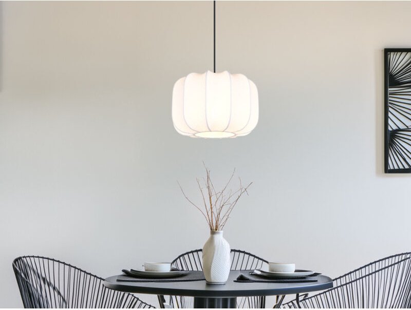 Meinewunschleuchte - Ausgefallene led Pendelleuchte mit Stoff Lampenschirm in Weiß, ø 25cm