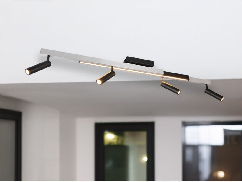 Ausziehbarer led Deckenstrahler zeno 4 Spots Schwarz Silber, max. Breite 133cm