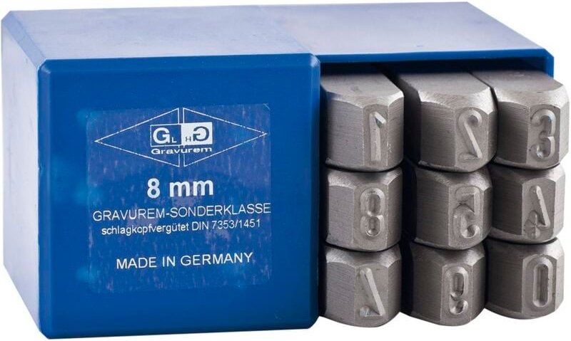Schlagzahlen Stanzset DIN7353 Zahlenstanzer Schlagstempel 0-9 Schrifthöhe 8 mm