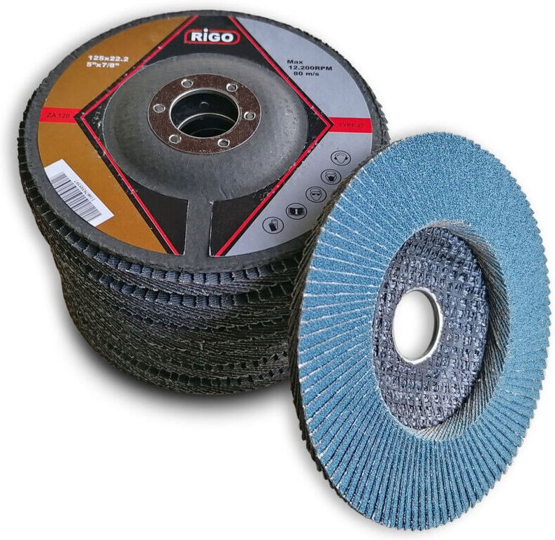 Packung mit 10 Zirkon-Lamellenscheiben, 125 mm, Körnung 120 – Für Edelstahl und Aluminium – Optimale Schleifleistung