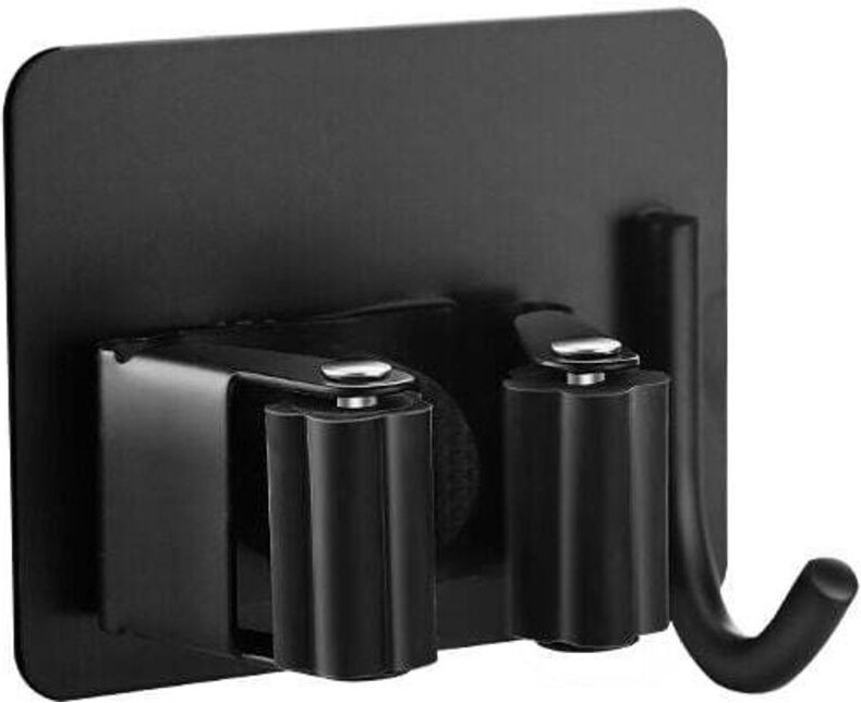 4er-Pack schwarze Besenhalter zur Wandmontage, ohne Bohren, selbstklebender Besenhalter zur Wandmontage mit Haken, Besen...