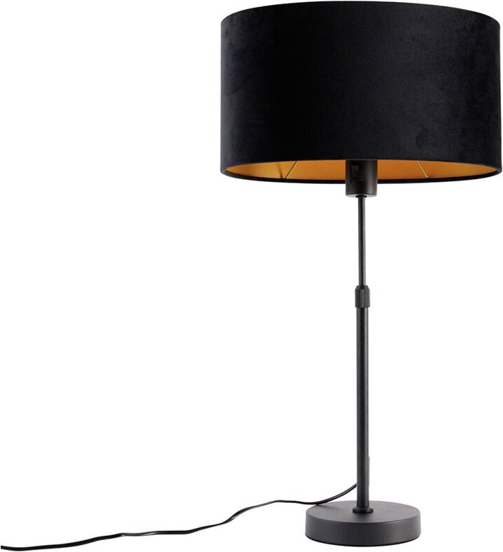 Tischleuchte Schwarz mit ovalem Samt-Schirm Schwarz 35cm - Parte