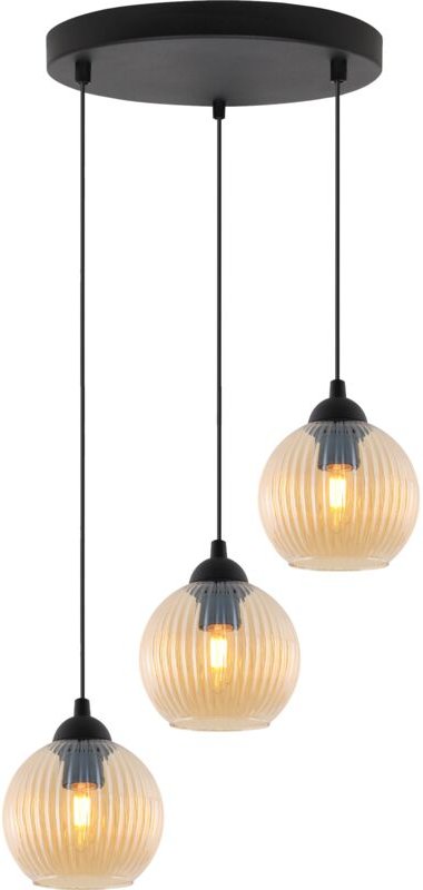 Riffle Schwarze Hängelampe 3 Flache Honigschirme Kugel E27