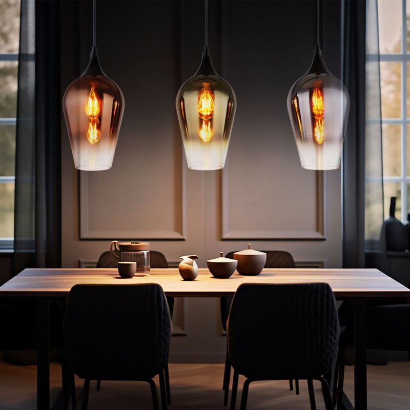 Esstischlampe 3 flammig Hängelampe schwarz Pendelleuchte Wohnzimmerlampe, Glas Gold, Chrom, Kupfer, 3x E27, LxBxH 83 x 1...