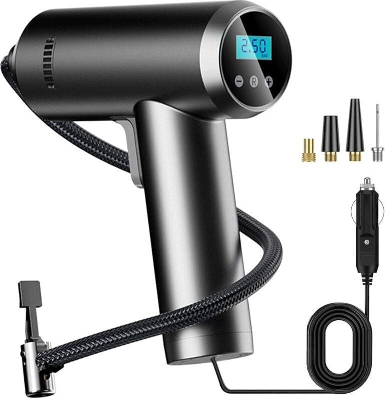 Tragbarer Reifenfüller-Luftkompressor, 12-V-Gleichstrom-Autoluftpumpe für Autoreifen, 150 PSI mit intelligentem digitale...