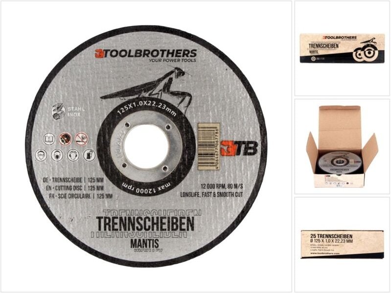 Thumbnail - Toolbrothers - mantis Trennscheiben- Set in Profi Qualität 25 Stück, 125 x 22,23 x 1 mm zur Bearbeitung von Metall, Stah...