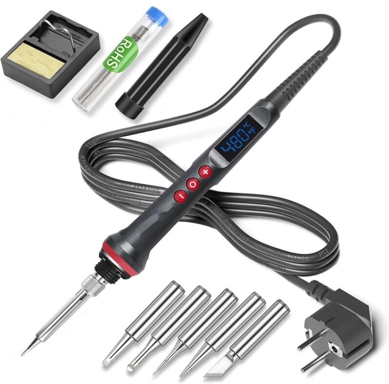 90-W-Präzisionslötkolben, einstellbare Temperatur von 180 bis 480 °C, elektronischer LED-Lötkolben, 5 Lötspitzen, Stände...