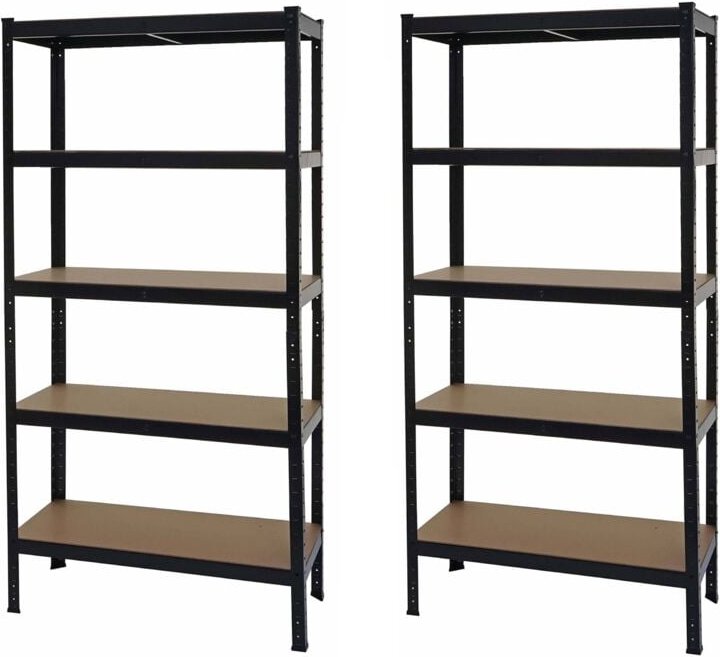 2er-Set Schwerlastregal HHG 412, Werkstattregal Steckregal Werkbank Metall, 180x90x40cm schwarz