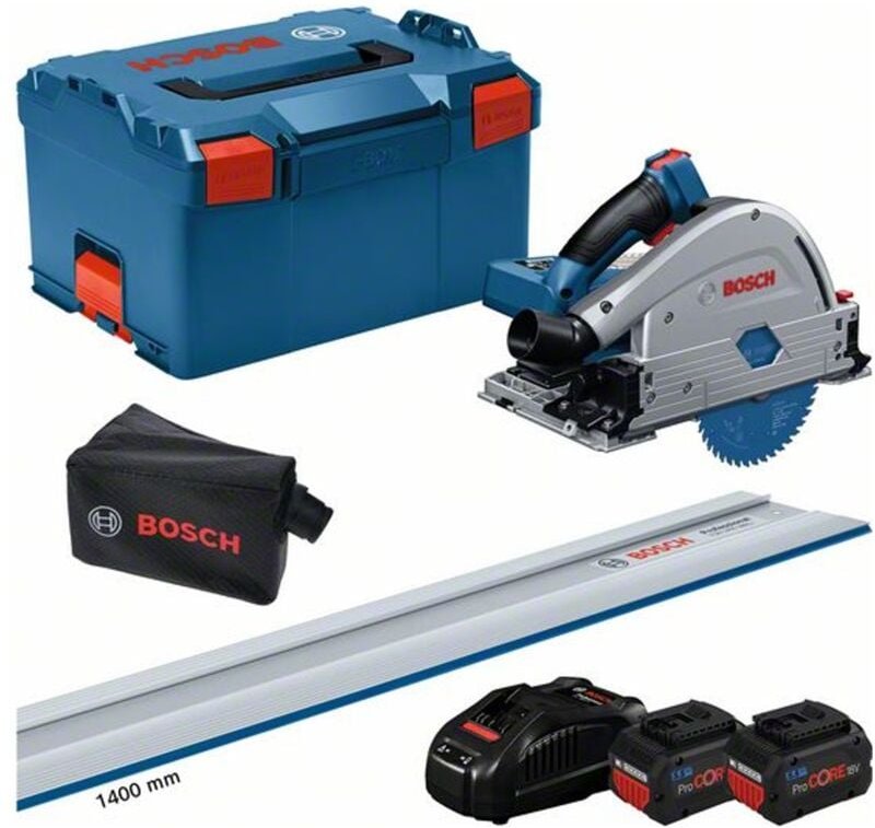 Bosch Akku-Tauchsäge biturbo gkt 18V-52 gc, incl. 2x Akku ProCORE 5,5 Ah, Schnellladegerät, Führungsschiene, Zubehör, l-...