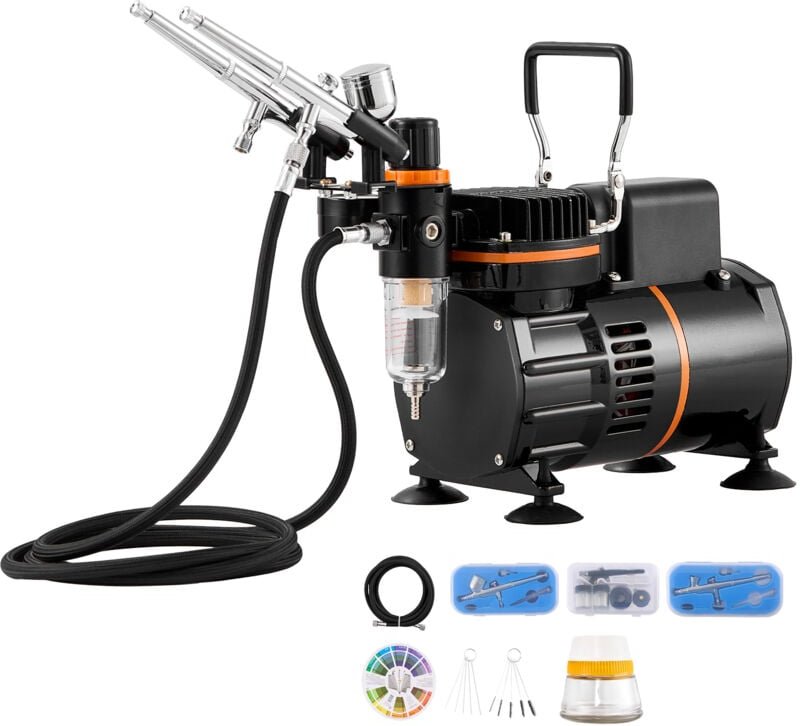 Airbrush-Set, Doppellüfter-Kompressor mit 3 Airbrushes und Zubehör für Kunst - Mophorn