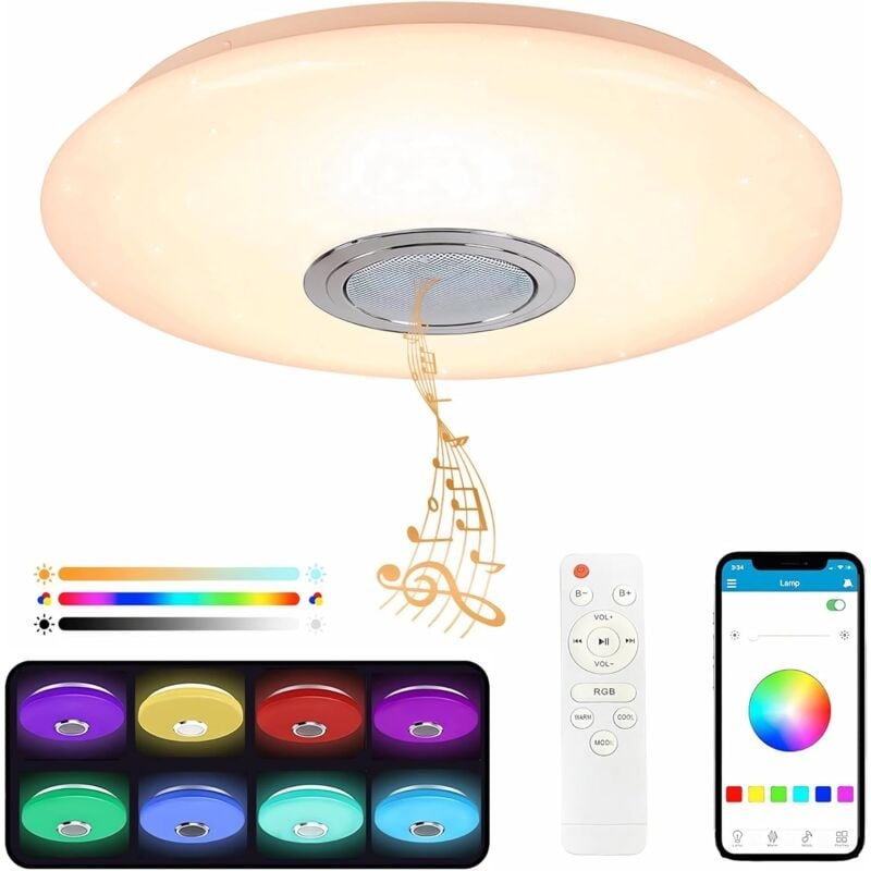 Thumbnail - Beijiyi - 36 w LED-Deckenleuchte mit Bluetooth-Lautsprecher, farbwechselnder Deckenleuchte, Fernbedienung und mobiler Ap...