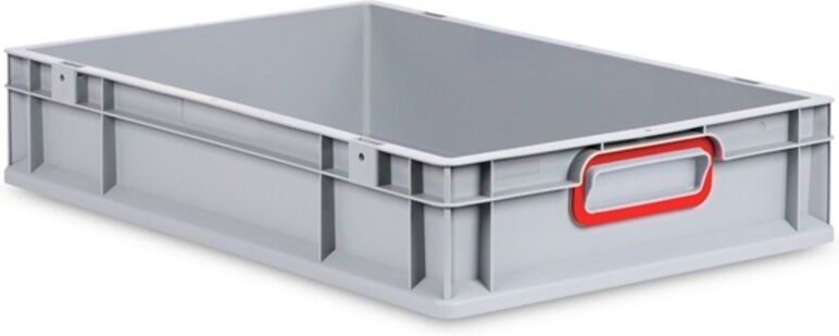 Transportstapelbehälter L600xB400xH120mm grau pp geschlossener Griff rot Seitenwände geschlossen
