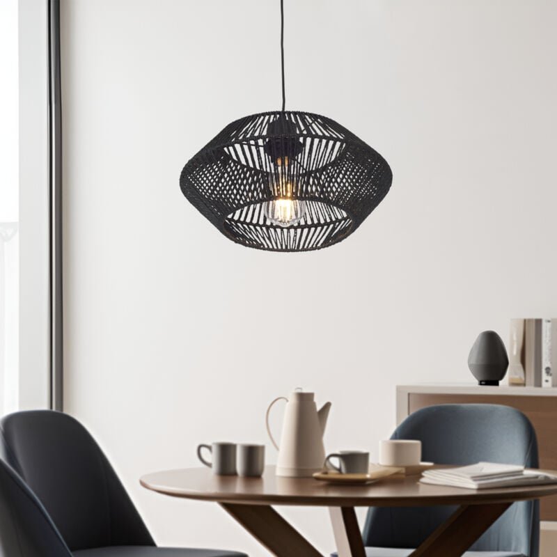 Hängeleuchte Amersham Metall+Rattan Schwarz [ Lux.pro