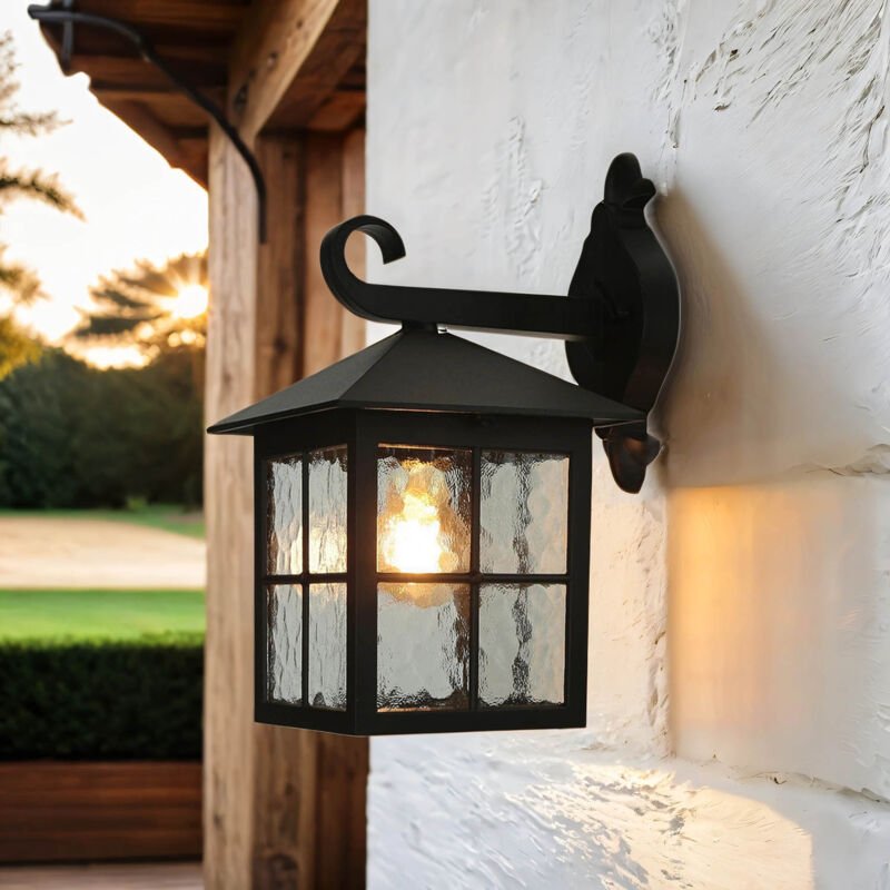 Licht-erlebnisse - Außenleuchte Wand E27 Rustikal Metall Glas h: 34 cm IP43 Wandlaterne Haus Wandlampe Garten