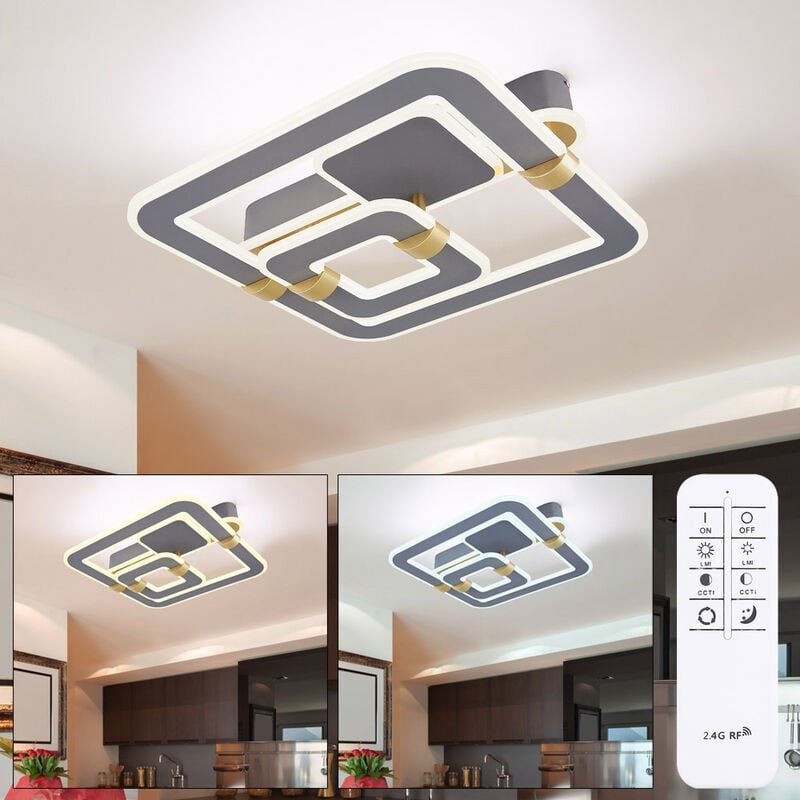 Deckenlampe LED Deckenlampe Schlafzimmerlampe dimmbar CCT Fernbedienung gold grau, 1x LED 2545lm 56 Watt warmweiß-kaltwe...
