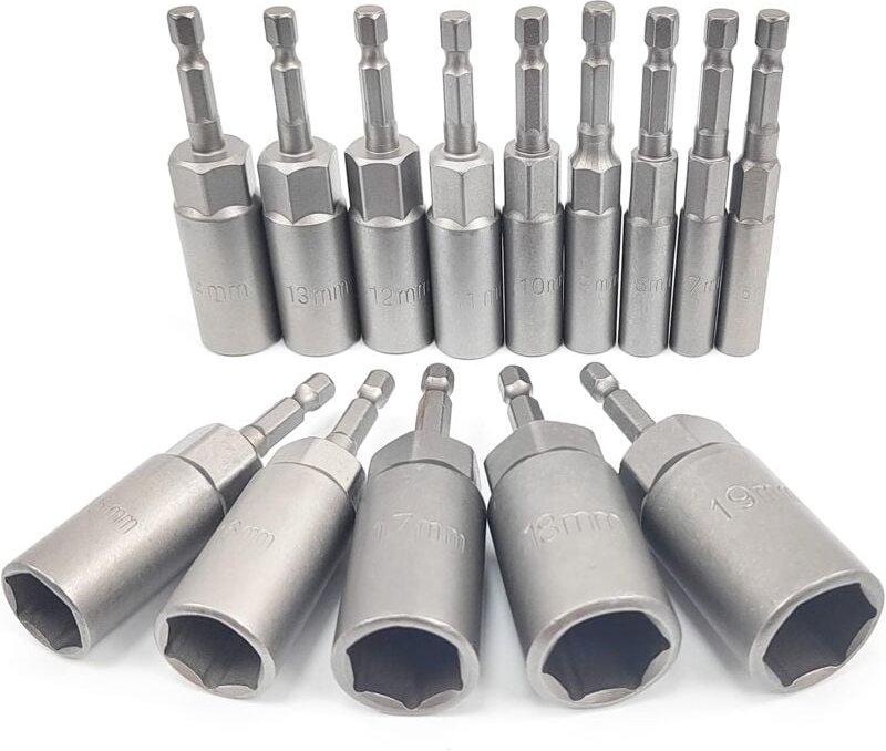 Thumbnail - 14 Stück Vertiefungs-Schraubendreher-Einsatz, 6–19 mm Sechskant-Adapter, Bearbeitungstiefe 34 mm, Sechskant für Handbohr...