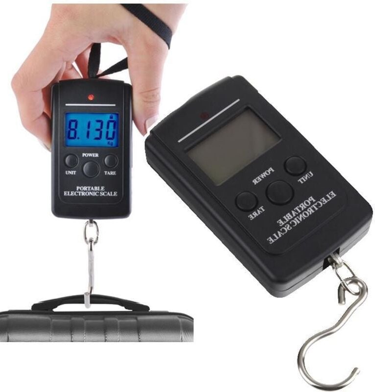 Elektronische Touristengepäckwaage, Angelwaage, manuell, LCD, mit Haken, 40 kg
