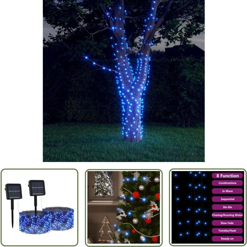 Solar-Lichterkette 2 Stk. 2x200 led Blau Innen Außen - Solarleuchte - Lichterkette - Outdoor Beleuchtung - Indoor Beleuc...