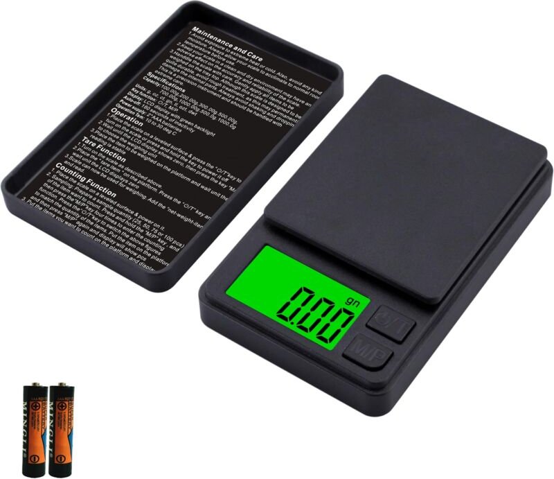 Digitale Taschenwaage 1000 g x 0,01 g, Miniwaage, Küchenwaage mit hintergrundbeleuchtetem LCD-Bildschirm, Tara-Funktion ...