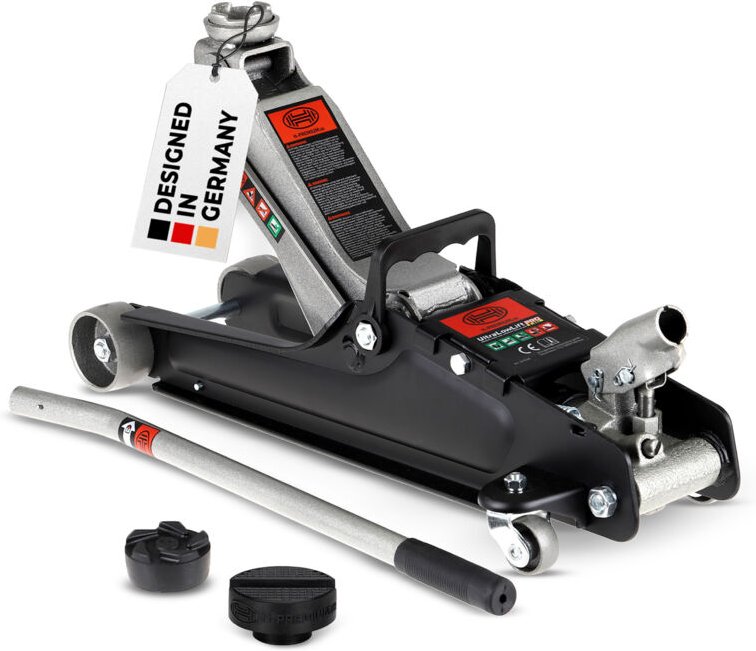 HEYNER® Hydraulischer Wagenheber 2,25t mit Gummiauflage & Tasche, Hubhöhe 85–380 mm, Chrom-Vanadium, extra flach, Ersatz...