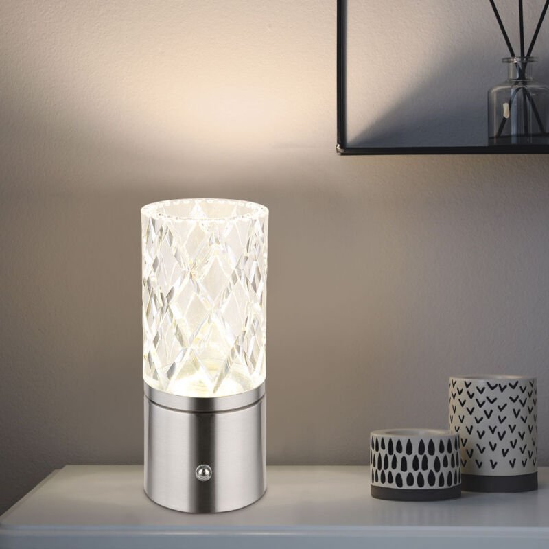 Tischleuchte mit Touchdimmer led Nachttischlampe Akku Tischlampe Wohnzimmerlampe, Acryl, Chrom, Metall, 2,5W 185lm warmw...