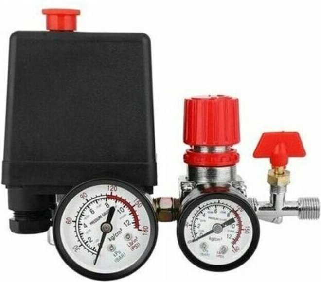 Mechanischer Druckschalter für Luftkompressoren mit Manometer, G1/4-Gewinde, hohe Präzision, 0,5–0,8 MPa, 220 V, 16 A