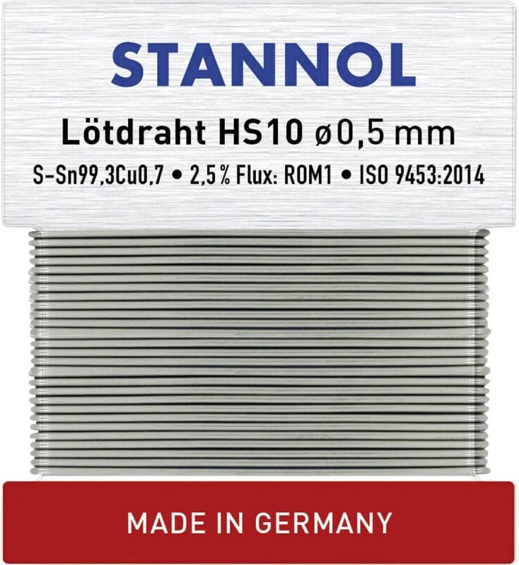 Stannol - HS10 Lötzinn, bleifrei bleifrei Sn99,3Cu0,7 ROM1 10 g 0.5 mm