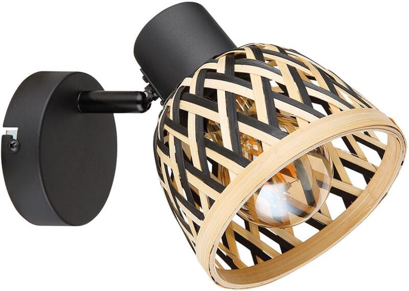 Wandlampe Bohostil Wohnzimmerlampe braun Wandstrahler Bambus, Wandleuchte Schirm Geflochten Spot verstellbar, Metall sch...